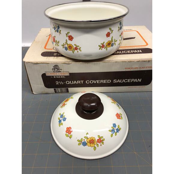 Vintage Summer Garden By Excel 2 1/2 Qt Sauce Pan w/ lid Flowers Original Box - Picture 8 of 9